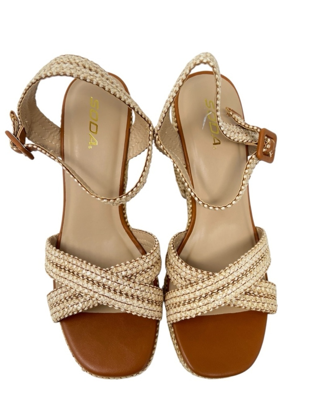 Soda Woven Platform Sandals in Natural Tan and Beige - Picture 5 of 9